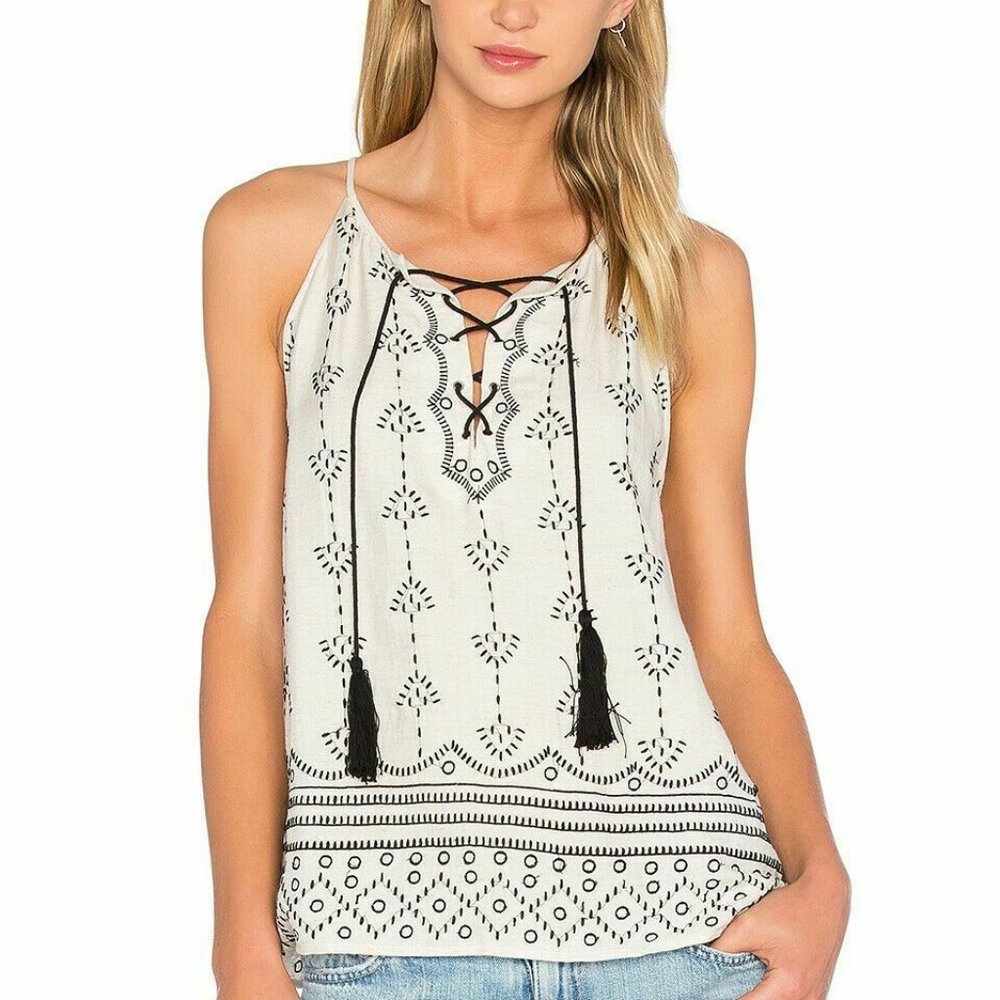 Joie Linen/Silk Embroidered Tassel Ties top M
